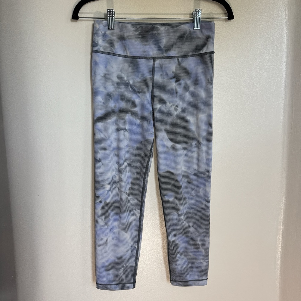 Athleta Girl Gray and Blue Striped Leggings